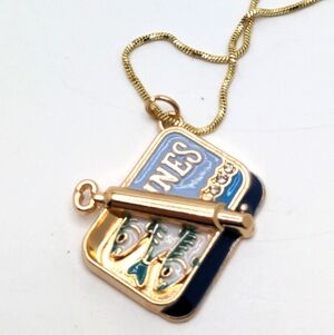 Novelty Sardine Can Pendant Necklace - Blue Accents